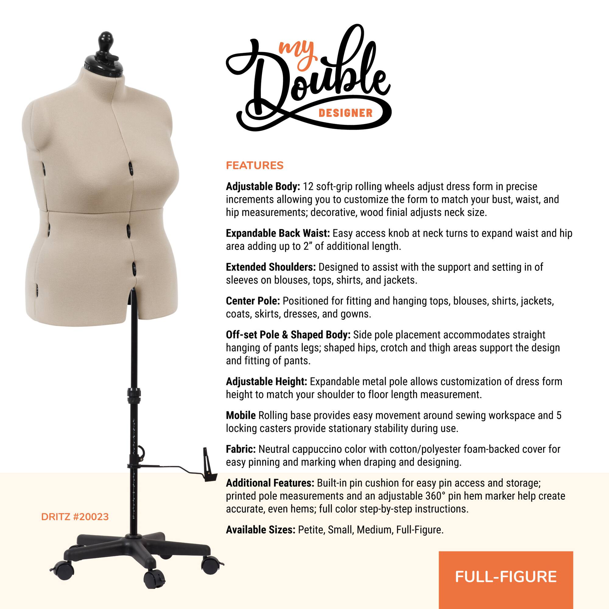 Dritz® My Double Designer Full Figure Dress Form with Adjustable Tri-Pod Stand